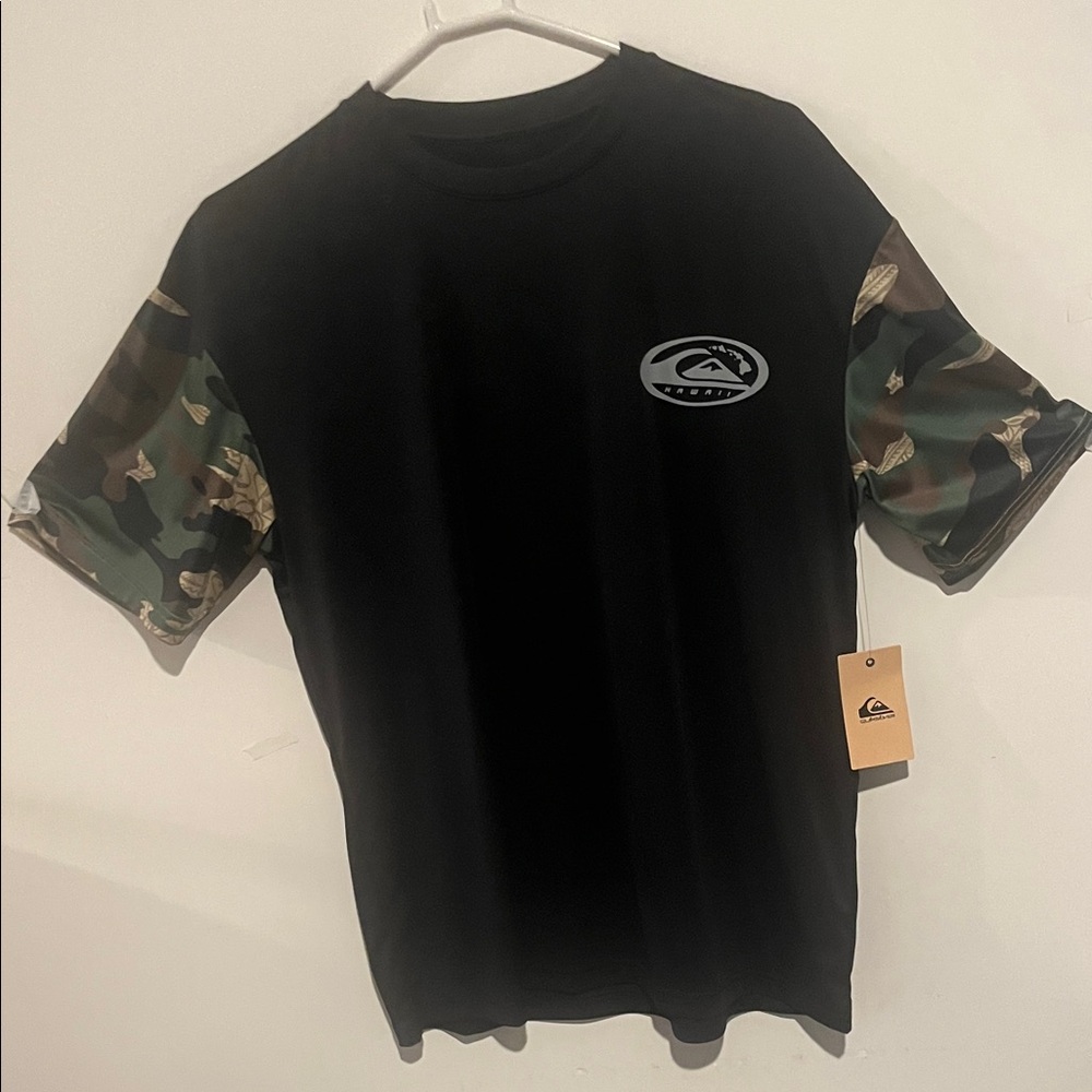 Quiksilver Black Tee with Camouflage Sleeves